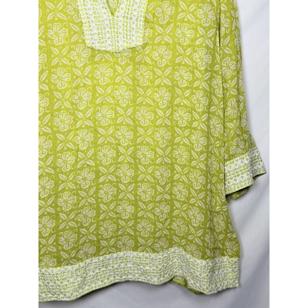 Sigrid Olsen Lime Green Embroidered Cotton Tunic Top XL Boho Coastal - Picture 3 of 9